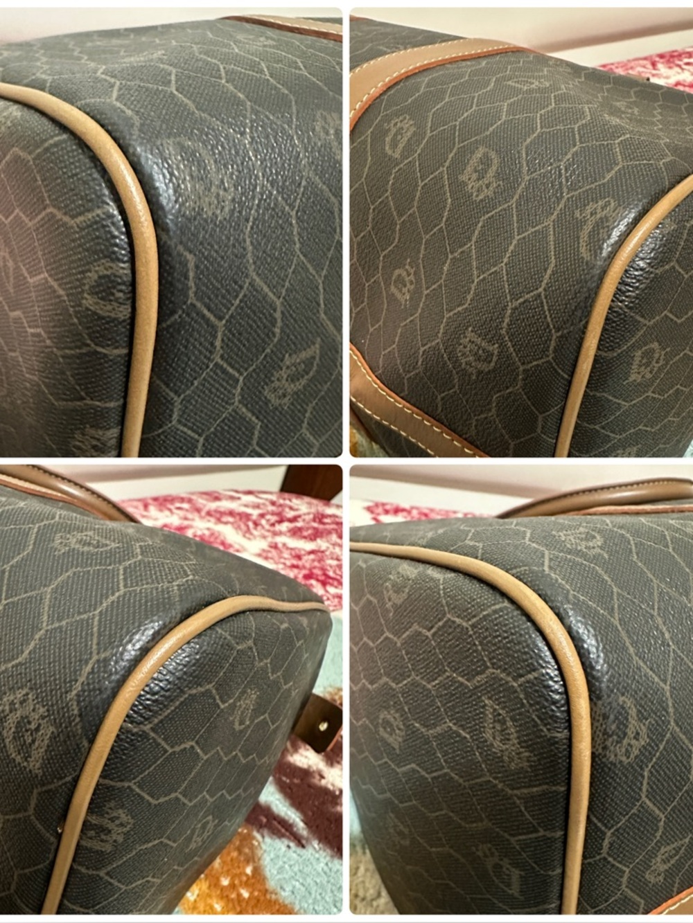 Christian Dion PVC Brown Monogram Travel Duffle Bag with Leather Trim - Picture 8 of 15